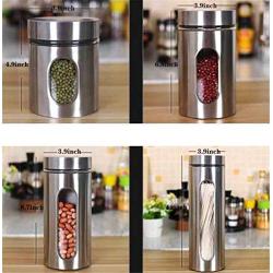 CSPFAIRY Lead Free Glass Multifunction Spice Box Stainless Steel Seal Flavoring Jar Barbecue Bottle Big Capacity 4 Pcs/Set Kitchen Supplies