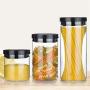 HIZLJJ 3pcs Airtight Glass Food Storage Jars Canister Kitchen Container Set with Natural Bamboo Lids for Candy, Cookie, Rice, Sugar, Flour, Pasta, Nuts