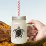 Green Green Blue Tortoise Image Frosted Glass Mason Jar With Straw Green Green Blue Tortoise Image Frosted Glass Mason Jar With Straw