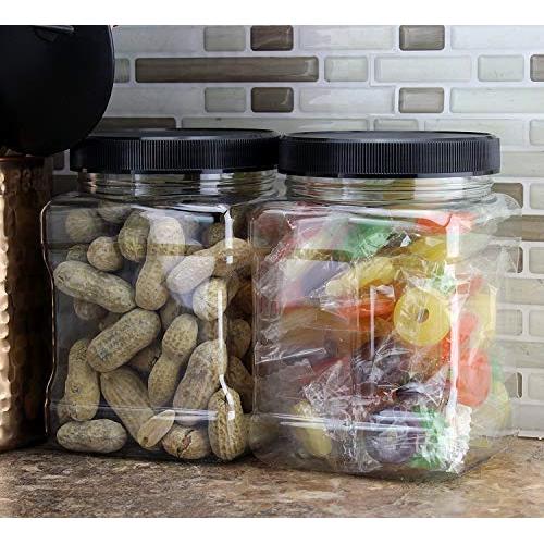 2 Clear BPA Free Jars with Lids PACK of Empty Plastic Storage Holders- Square Food Grade Air Tight Container with Easy Grip Handles - Jar Multi Purpose