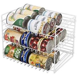 Smart Design Premium 3 Tier Can Rack Organizer w/Adjustable Shelves - Steel Metal Frame - Cans, Jars, Cooking Ingredients Organization - Kitchen (14.5 x 10.25 Inch) [White]