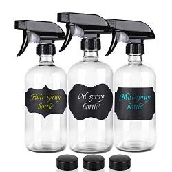 Glass Spray Bottle-Empty Spray Bottle Refillable 16oz Container is Great for Essential Oils,Homemade Cleaners,Aromatherapy, Misting Plants with Water, and Vinegar Mixtures for Cleaning (3 Pack)