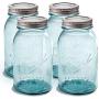 Ball Aqua Canning Jars 32 oz Regular Mouth - Set of 4 Vintage Mason Jars Aqua-colored glass with Airtight lids & Bands - DIY crafts & Decor - Safe For Canning, Pickling, Storage + SEWANTA Jar Opener