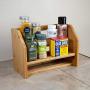 SpiceLuxe 2 Shelf Medium Width Organic Bamboo Cabinet Organizer - Shelves and Storage for Kitchen | Customizable Pantry Shelf Organizer Rack for Jars, Spices, Cosmetics or Office Supplies
