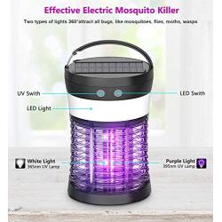 Mosquito Bug Zapper Outdoor, Aukfa Solar Mosquito Killer Lamp Insect Killer and Rechargeable Electric Fly Insect Trap with 3 Lighting Function Waterproof Portable Mosquito Trap for Indoor Camping