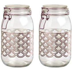 Amici Home, 7CN134S2R, Pasadena Rose Gold Collection, Scallop Milan Extra Large Hermetic Preserving Glass Canister, Clear Glass Lid, Food Safe, 50 Ounces, Set of 2