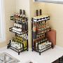 Spice Rack Organizer, 3 Tier Metal Kitchen Cabinet, Seasoning Hanging Shelf Rack for Pantry Herb Jar Bottle Cans Holder Shelf Storage, Bathroom Shelf-Space Saving Over, Black