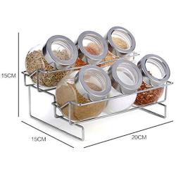 Kitchen thickened lead-free glass seasoning box,Seasoning storage jar set Seasoning bottle with shelf Spice cans Jam jar-A