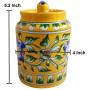 Set of 2 Handmade Ceramic Jar Container 500 ml + 250 ml Ceramic Achar Barni Blue Pottery Art Decorative Ceramic Kitchen Storage Container with Lid Use for Storage Nuts/Snacks/Spices/Pickles/Dessert