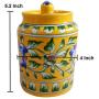 Handmade Ceramic Jar Container 500 ml Ceramic Achar Barni Blue Pottery Art Yellow Color Decorative Ceramic Kitchen Storage Container with Lid Use for Storage Nuts/Snacks/Spices/Pickles/Dessert