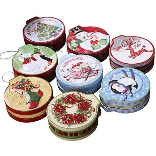 8PCS Weihnachts-Stinkötzchen aus Blech, Runde Süßigkeiten- oder Kekskisten für Weihnachten Party Geschenk – Amosfun