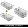 mDesign Plastic Stackable Kitchen Pantry Cabinet, Refrigerator or Freezer Food Storage Bin with Handles - Organizer for Fruit, Yogurt, Snacks, Pasta - BPA Free, 16" Long, 4 Pack - Smoke Gray