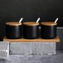 HEMFV Spice Jars, Ceramic Food Storage Spice Containers with Bamboo Lid- Porcelain Jar- Perfect Canister for Sugar Bowl, Seasoning