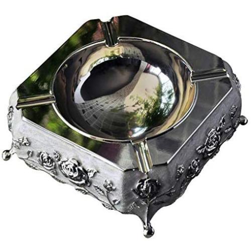 Metallischer Aschehalter SYHSKJ - Aschebehälter für Zuhause, Dekoration, Zigarrenbehälter, Multifunktionale Schmuckschatulle, Schreibtischdeko, Geschenkidee (Farbe: Silber, Größe: 14x14x3,5cm)