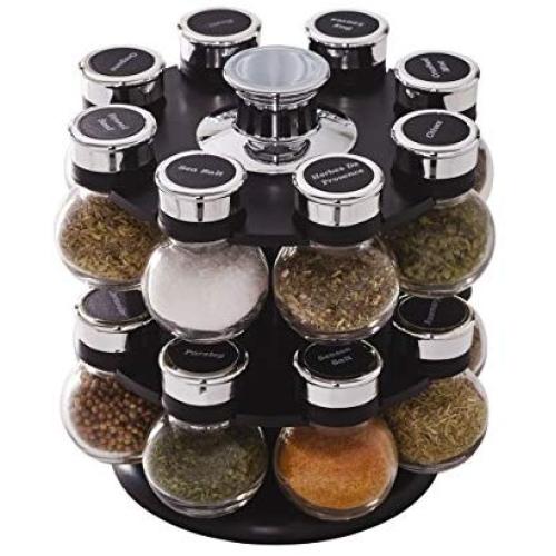 Kamenstein 5123721 Ellington 16-Jar Revolving Countertop Spice Rack Organizer with Free Spice Refills for 5 Years