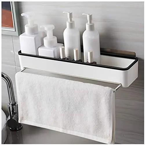 Küchenregal Floating Spices Hängebehälter Wandregal mit Towelhalter – Gewürzregal für Küche, Bad, Pantry, 2er Set (Farbe: Schwarz)
