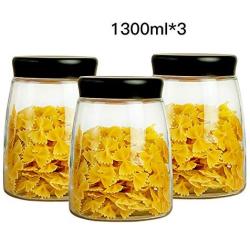 Tree House Small Glass Storage jar, Clear Round Food containers Sets airtight Versatile Mason jar with lid Regular Mouth Herbs Pot-E 1300mlx3