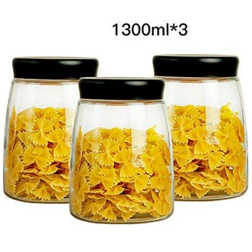 Tree House Small Glass Storage jar, Clear Round Food containers Sets airtight Versatile Mason jar with lid Regular Mouth Herbs Pot-E 1300mlx3