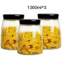 Tree House Small Glass Storage jar, Clear Round Food containers Sets airtight Versatile Mason jar with lid Regular Mouth Herbs Pot-E 1300mlx3