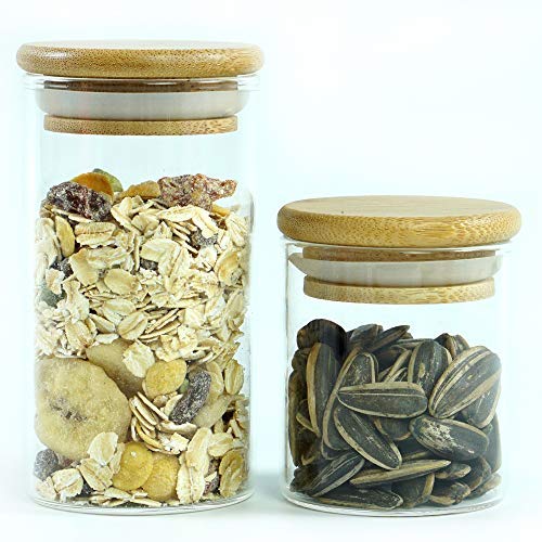 Glass Food Storage Containers with Lids - Set of 2 Kitchen Canisters - Big and Small Airtight Food Jar for Pantry Candy Cookie Rice Spice Sugar or Flour Container by X-Value