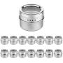 15 Magnetic Spice Tins with Strong Clear Top Lid. Stainless Steel Round Storage Spice Jar, Shake or Pour lid, Magnetic Canisters, Magnetic on Refrigerator and Grill. Set of 15 Tins.