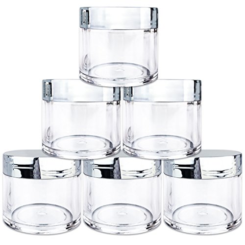 Beauticom 6 Pieces 30G/30ML(1 Oz) Round Clear Jars with Metallic SILVER Flat Top Lids for Herbs, Spices, Loose Leaf Teas, Coffee & Other Foods- BPA Free