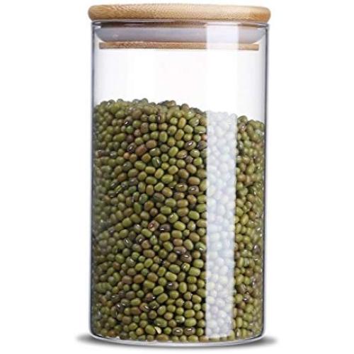 Glass Storage Jar Airtight Food Storage Canisters Set of 3 Glass Coffee Jar Kitchen Food Storage Container with Bamboo Lid for Serving Tea, Coffee, Spice and More (650ML)