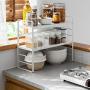 HFREOI 2-Tier Countertop Rack, Tabletop Storage Organizer Shelf Holder for Jars Bottle Bathroom Cans Foods Spice Height-Adjustable, White
