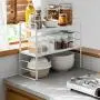 HFREOI 2-Tier Countertop Rack, Tabletop Storage Organizer Shelf Holder for Jars Bottle Bathroom Cans Foods Spice Height-Adjustable, White HFREOI 2-Tier Countertop Rack, Tabletop Storage Organizer Shelf Holder for Jars Bottle Bathroom Cans Foods Spice Height-Adjustable, White