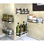 ZOUQILAI Stainless Steel Adjustable Seasoning Box, Kitchen Cabinet, Pantry, Shelf Organizer/Spice Rack with 3 Tiered Levels of Storage for Spice Bottles, Jars, Seasonings