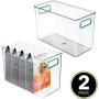 mDesign Plastic Food Storage Container Bin with Handles - for Kitchen, Pantry, Cabinet, Fridge/Freezer - Organizer for Snacks, Produce, Vegetables, Pasta - BPA Free, Food Safe - 2 Pack - Clear/Blue