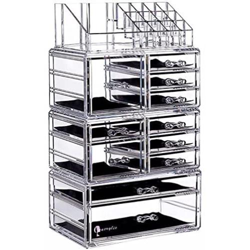 Makeup Organizer Countertop Acrylic,3 Piece Stackable Design Make Up Cosmetics Storage Stand with 11 Drawers,For Cosmetics,Skincare,Vanity,Bathroom,Clear By Cq acrylic