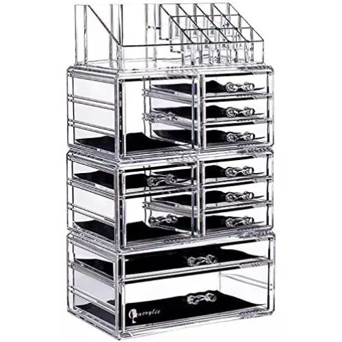 Organisateur de Maquillage sur Bureau Acrylique, Conception en 3 Pièces Empilable, 11 Tiroirs pour Cosmétiques, Soins de la Peau, Vanity, Salle de Bain, Transparent par Cq Acrylic Organisateur de Maquillage sur Bureau Acrylique, Conception en 3 Pièces Empilable, 11 Tiroirs pour Cosmétiques, Soins de la Peau, Vanity, Salle de Bain, Transparent par Cq Acrylic