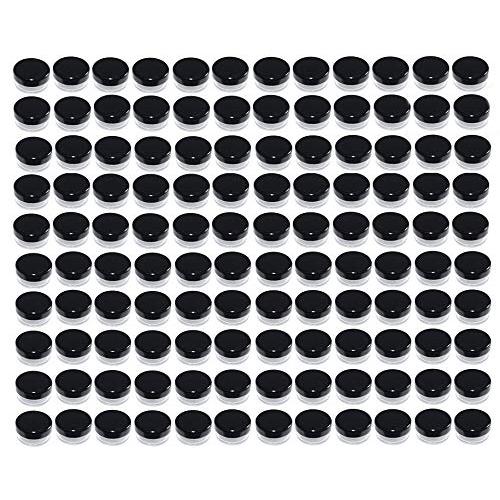 Tosnail 120 Pieces 3 Gram Clear Plastic Cosmetic Containers with Black Lids Lip Balm Containers Beads Organizer