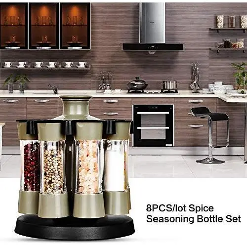 Bouteilles et bocaux de rangement | Jeu de 8 pièces en plastique rotatif pour condiments et épices | Boîtes de rangement pour sel et poivre | HUDITOOLS Bouteilles et bocaux de rangement | Jeu de 8 pièces en plastique rotatif pour condiments et épices | Boîtes de rangement pour sel et poivre | HUDITOOLS