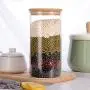Bocal en verre 3X950ml avec couvercle en bambou pour stockage aliments, conserve, idéal pour pâtes, café, sachets de thé (Set de 3, 10x20cm) Bocal en verre 3X950ml avec couvercle en bambou pour stockage aliments, conserve, idéal pour pâtes, café, sachets de thé (Set de 3, 10x20cm)
