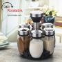 Kitchen Storage Spice Rack With 6 Glass Jars Rotatable Organizer Revolving Tray Countertop Container Shelf Turntable Holder For Cabinet Pantry (Size : 15x15x16cm)