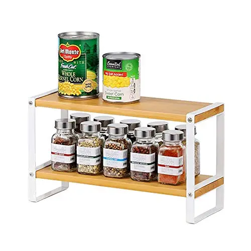 Counter Shelf Wooden, 2-Tier Small Kitchen Bathroom Countertop Organizer Storage Shelves Rack for Spice Jars Bottle Makeup Counter Shelf Wooden, 2-Tier Small Kitchen Bathroom Countertop Organizer Storage Shelves Rack for Spice Jars Bottle Makeup