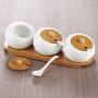 TNKML Ceramic Spice Jar Set 3 Piece With Bamboo Cover Sauce Jar Cruet Storage Storage Box With Spoon Kitchenware Spice Container-2