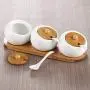 TNKML Ceramic Spice Jar Set 3 Piece With Bamboo Cover Sauce Jar Cruet Storage Storage Box With Spoon Kitchenware Spice Container-2