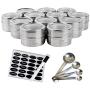 NH-Kitchen Stainless Steel Magnetic Spice Tins: 12-Piece Round Set with Shaker Lids for Herbs & Seasonings + BONUS 4 Measuring Spoons, 24 Labels & Pen