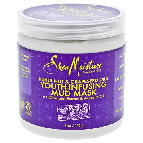 Shea Moisture Kukui Nut & Grapeseed Oils Youth-Infusing Mud Mask for Unisex, 6 Ounce Shea Moisture Kukui Nut & Grapeseed Oils Youth-Infusing Mud Mask for Unisex, 6 Ounce