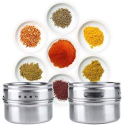 BESTOMZ Spice Jars Stainless Steel Storage Jars 6pcs Small Bottles and Rack