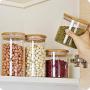 Bamboo Flower Tea Jar Moisture Proof Grains Storage Glass Canister Food Storage Bottle,L