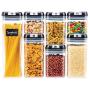 Hello Cucina Airtight Food Storage with Stickers, Stackable Pantry Organizer for Cereal, Flour, Cookie, Pasta, Sugar & More - Ideal for Kitchen Countertops (7-Pack, Black)
