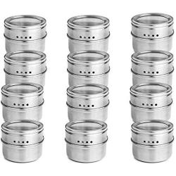 Moligh doll 12pcs/set Clear Lid Magnetic Spice Tin Jar Stainless Steel Spice Sauce Storage Container Jars Kitchen Condiment Holder Houseware