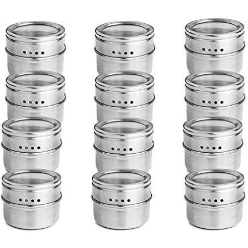 Moligh doll 12pcs/set Clear Lid Magnetic Spice Tin Jar Stainless Steel Spice Sauce Storage Container Jars Kitchen Condiment Holder Houseware