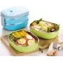 Lcxliga Zwei-stufige Kinder Bento-Box Picknick Dra hinausgehende Aktivität Reise Küchen Lebensmittel Lagerbehälter Edelstahl Wärmeisolation Container (Farbe: Grün)