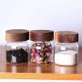 Transparent Kitchen Storage Bottle High Borosilicate Glass With Wooden Cover Food Candy Biscuit Snack Storage Jar Organization,210Ml, dia  65mm, height  80mm