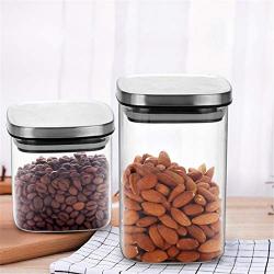 Square Glass Jars With Stainless Steel Lid For Spices Bulk Products Tea Coffee Container Set Sealed Cans Storage Box Canister 600mlB170